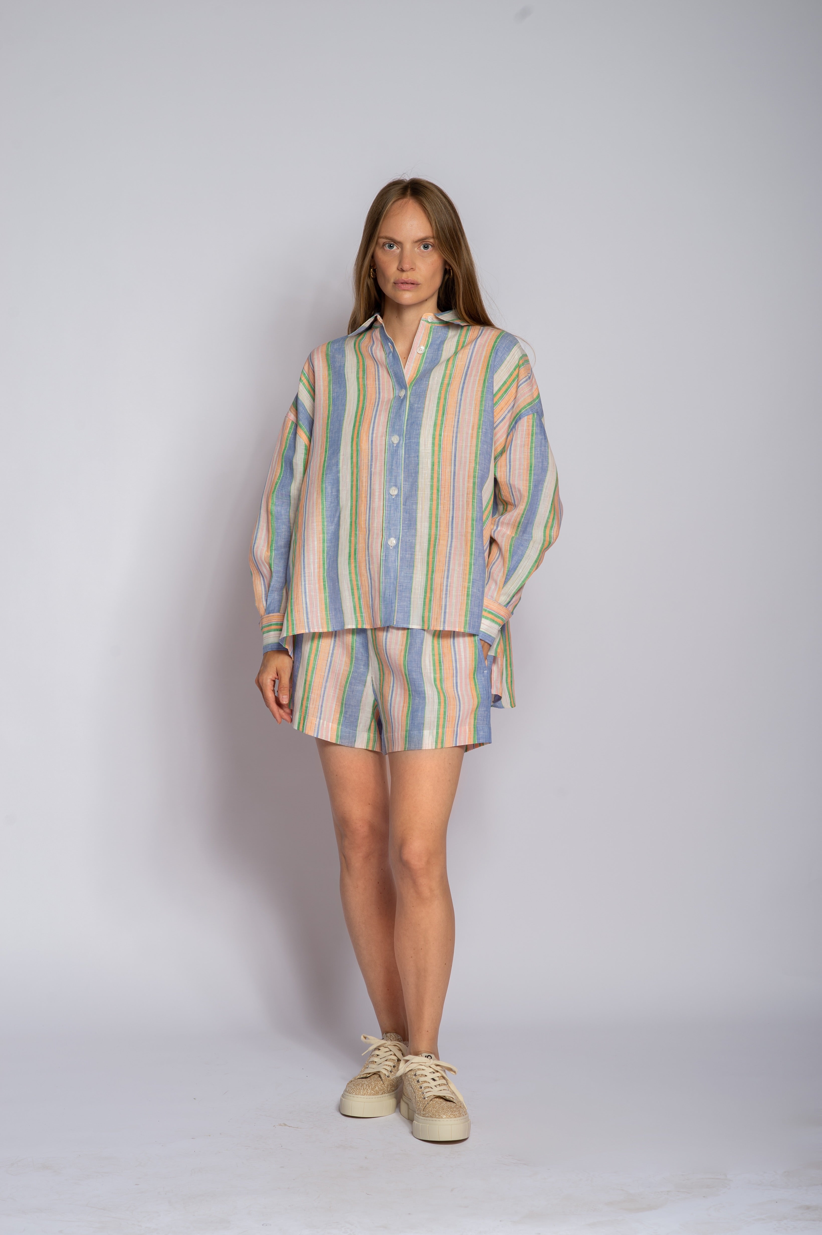 Campbell Linen Multi - Apricot Combo