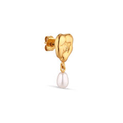 Drippy Earstud With Pearl Pendant - Gold