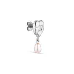 Drippy Earstud With Pearl Pendant - Silver