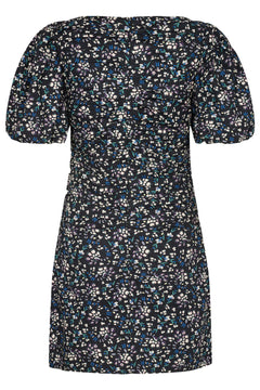 Sandrine Print Puff Dress - Black Flower Print
