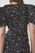 Sandrine Print Puff Dress - Black Flower Print