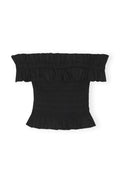 Cotton Poplin Off-Shoulder Smock Top - Black