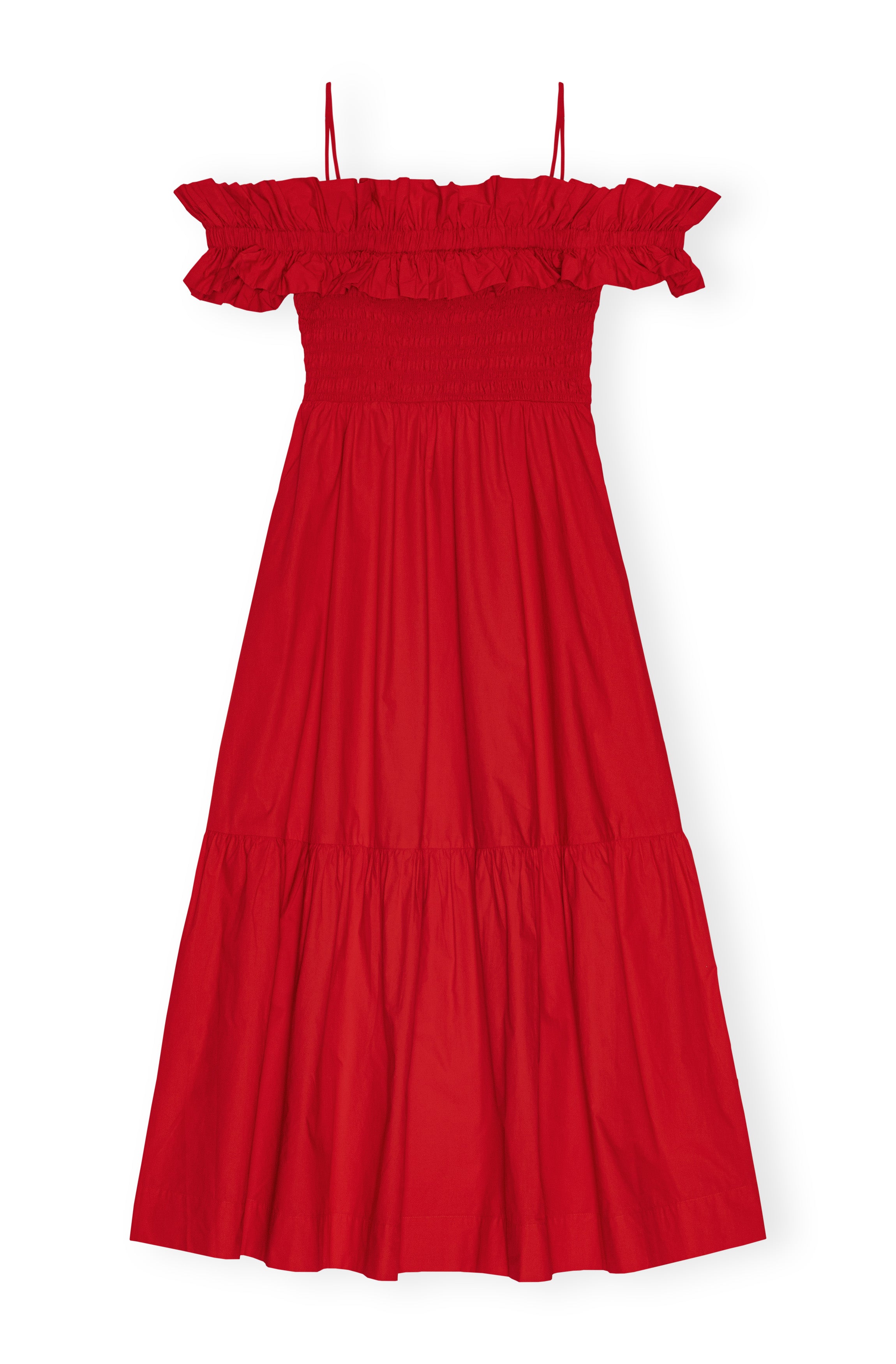 Cotton Poplin Long Smock Dress - Racing Red