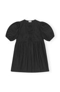 Cotton Poplin Tie String Mini Dress - Black