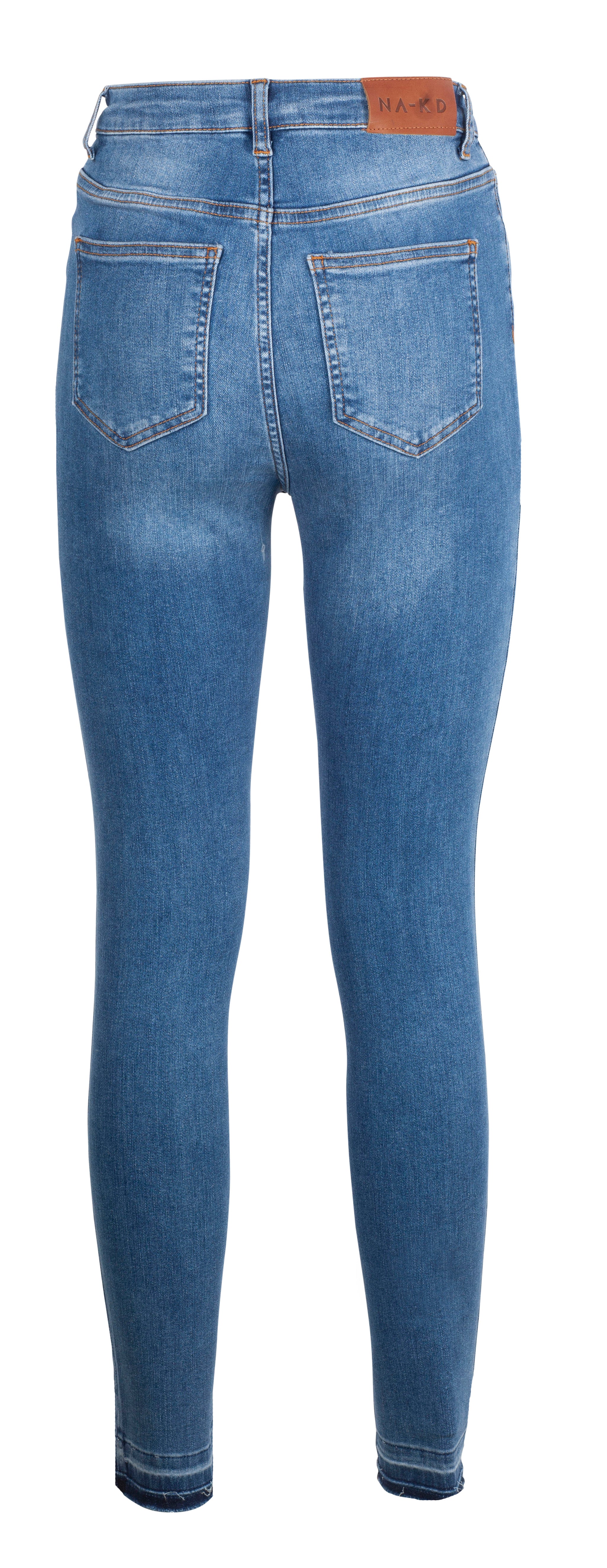 Skinny High Waist Open Hem Jeans - Mid Blue - NA-KD - Bukser & Shorts - VILLOID.no