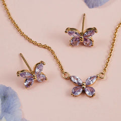 Crystal Butterfly Ditsy Necklace  - Lilac