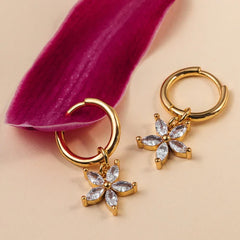 Crystal Flower Charm Huggie Hoops Cry - Crystal