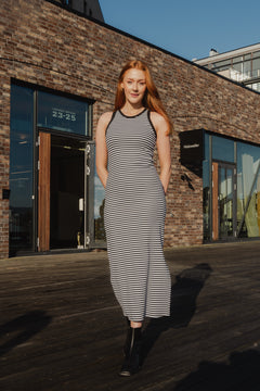 DrewGZ Striped SL Long Dress - Black/White Stripe