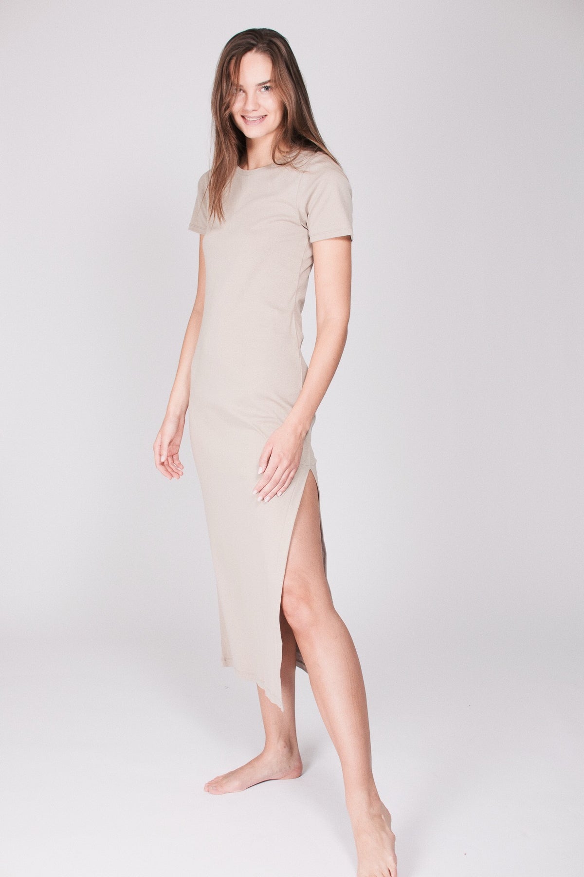 The T-dress : Organic Cotton - Beige - AWAN - Loungewear - VILLOID.no