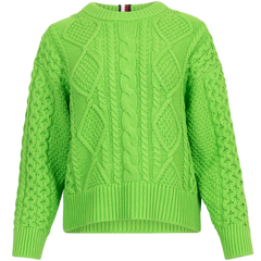 Cable Boyfriend C-Nk Sweater - Spring Lime