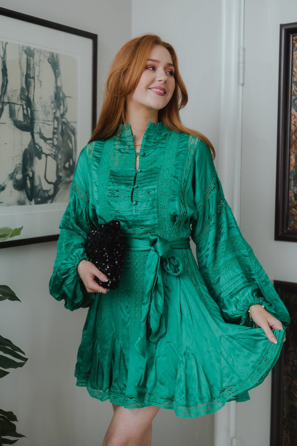 Lita Satin Dress - Green