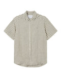 Kris Linen Ss Shirt - Ivory/Olive Night