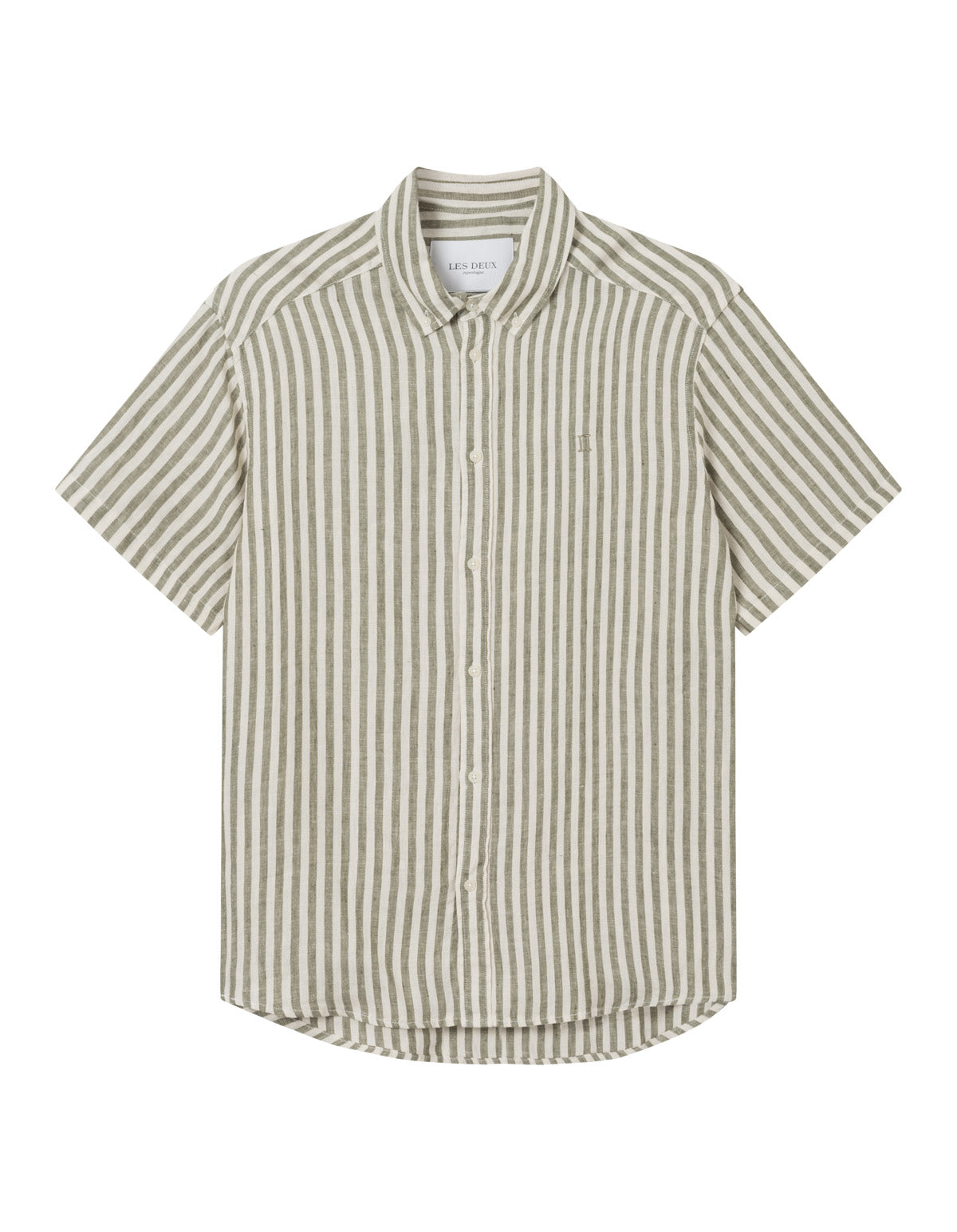 Kris Linen Ss Shirt - Ivory/Olive Night