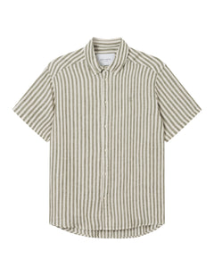 Kris Linen Ss Shirt - Ivory/Olive Night