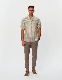 Kris Linen Ss Shirt - Ivory/Olive Night