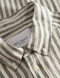 Kris Linen Ss Shirt - Ivory/Olive Night