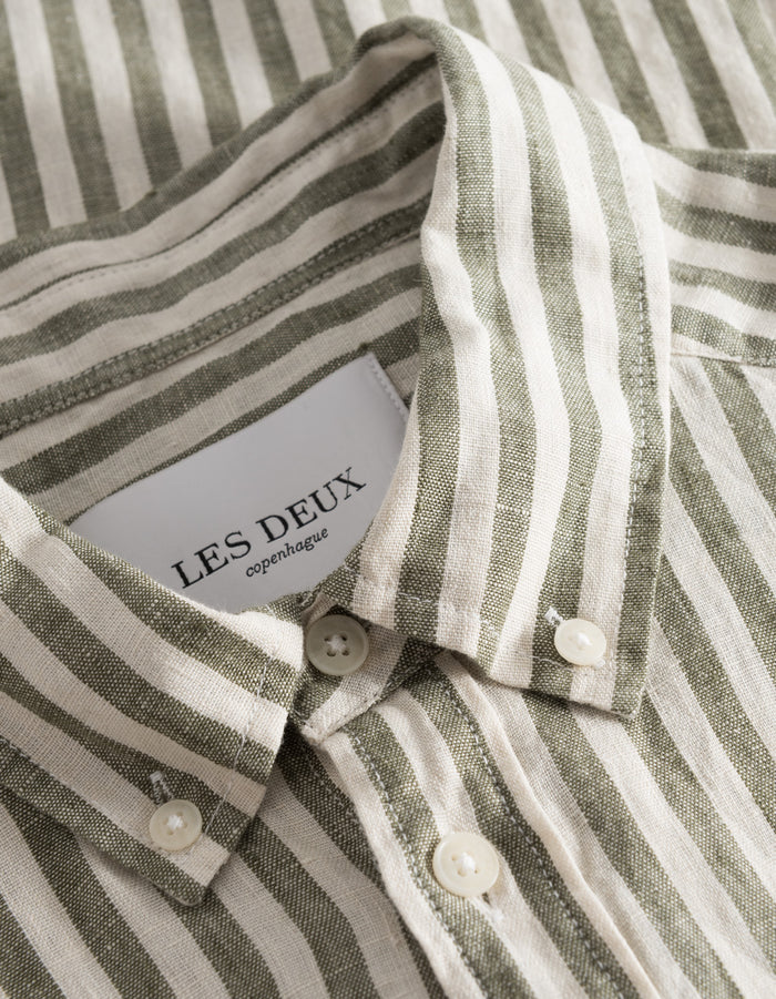 Kris Linen Ss Shirt - Ivory/Olive Night