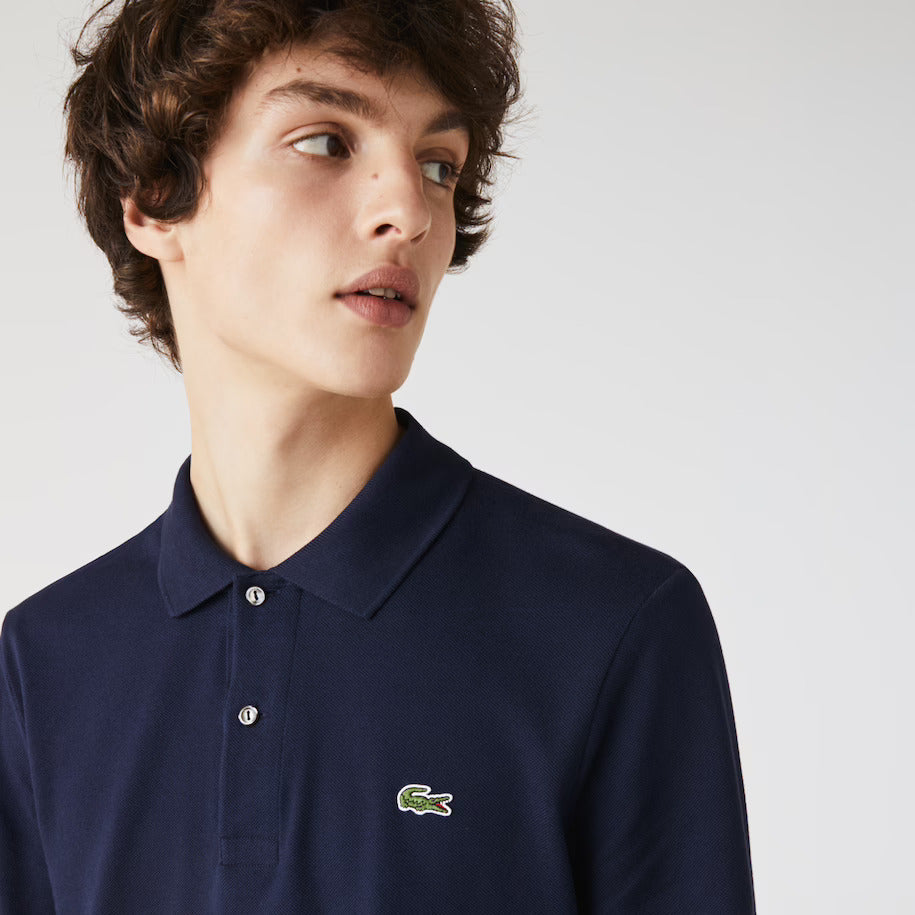 Long-Sleeve Classic Fit Polo Shirt - Navy Blue