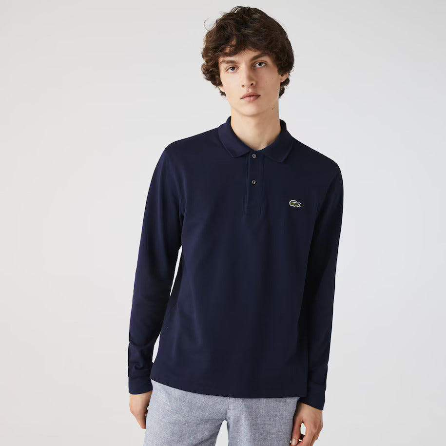 Long-Sleeve Classic Fit Polo Shirt - Navy Blue