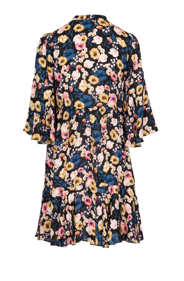 Vintage Drape Mini Dress - Flora Black - ByTimo - Kjoler - VILLOID.no
