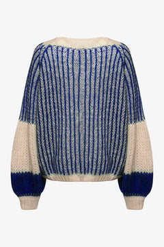 Liana Knit Sweater - Cream/Cobalt Blue