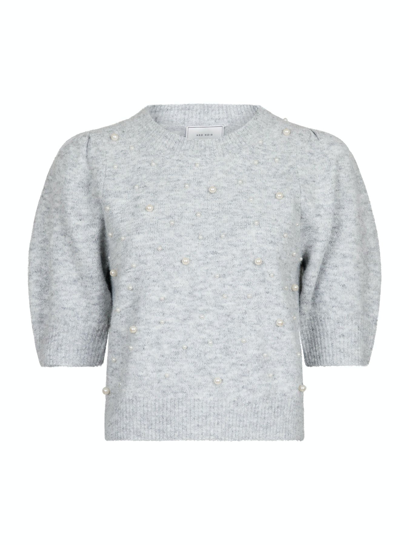 Maia Pearl Knit Tee - Light Grey Melange