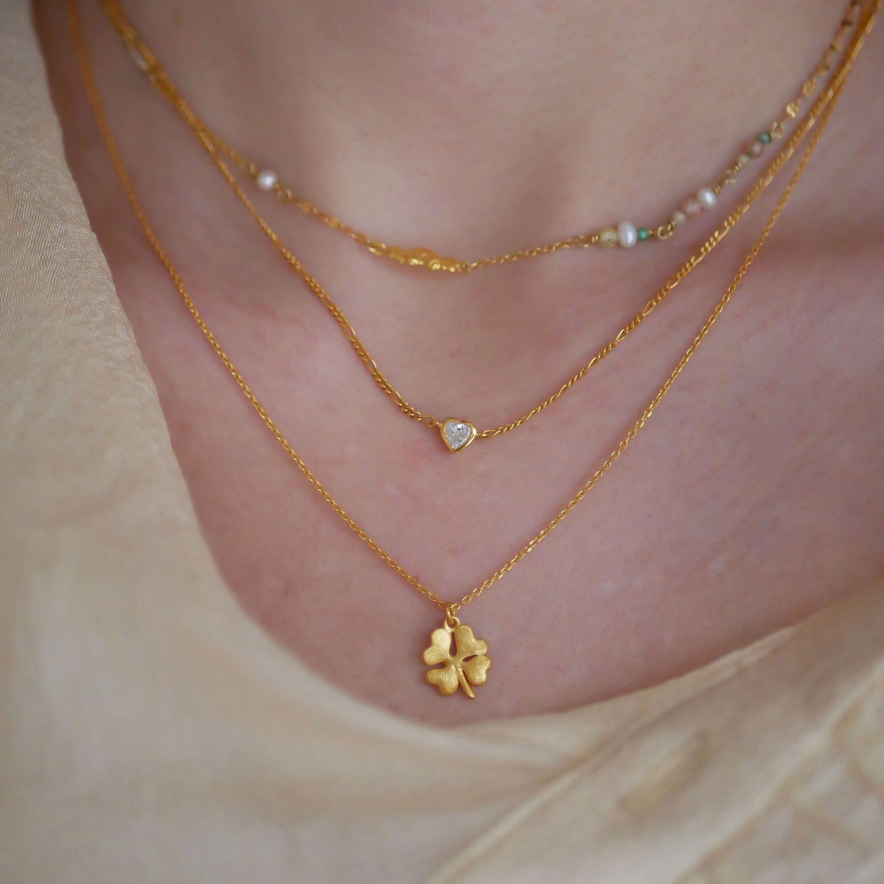 Organic Clover Necklace - 925S/GP/M