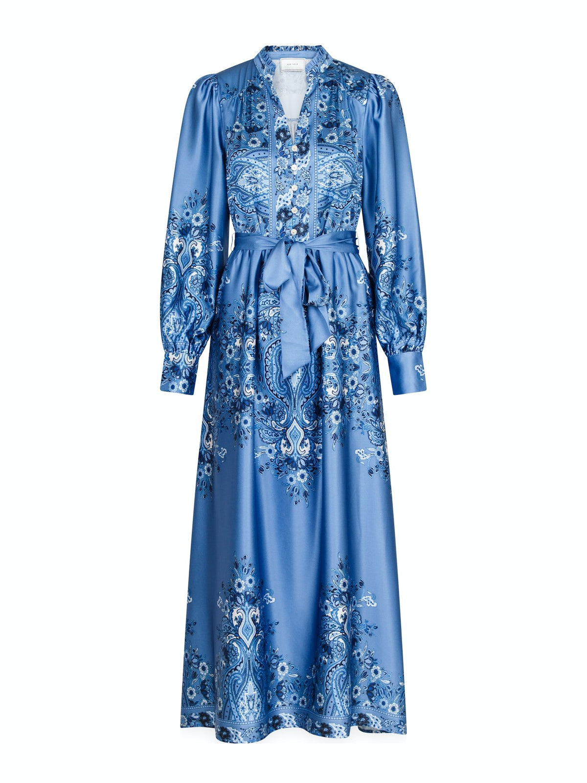 Nova Paisley Border Dress - Dusty Blue