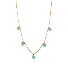 Turquoise Enamel Heart Multi Drop Necklace - Turquoise