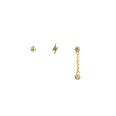 Lightning & Chain Drop Ear Party Pack - Pale Gold