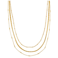 Satellite & Link Chain 3-Row Necklace - Pale Gold