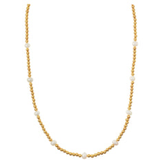 Semi-Precious Beaded Metal Necklace - Pearl