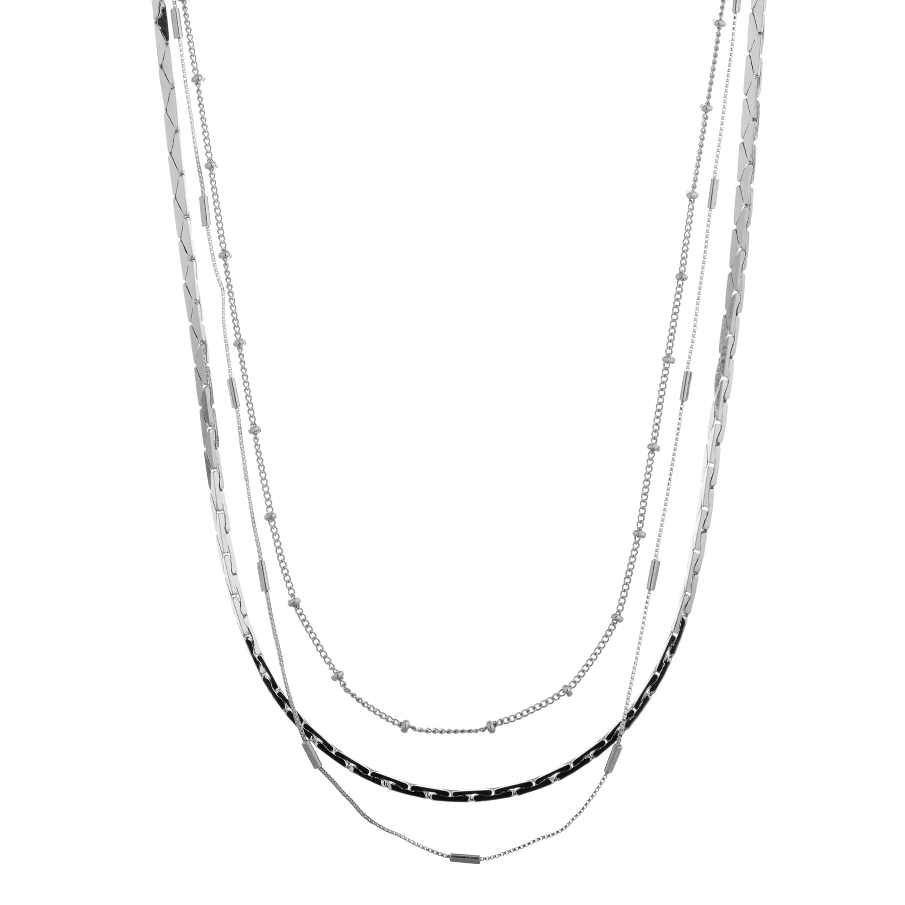 Chain 3 Rows Satellite & Link Chain 3-Row Necklace - Silver – VILLOID