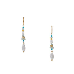 Statement Turquoise Chip & Pearl Drop Hoop - Turquoise