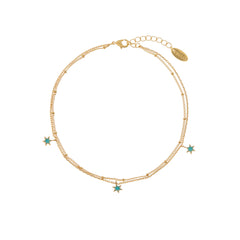 Turquoise Enamel Star Multi Row Anklet - Turquoise
