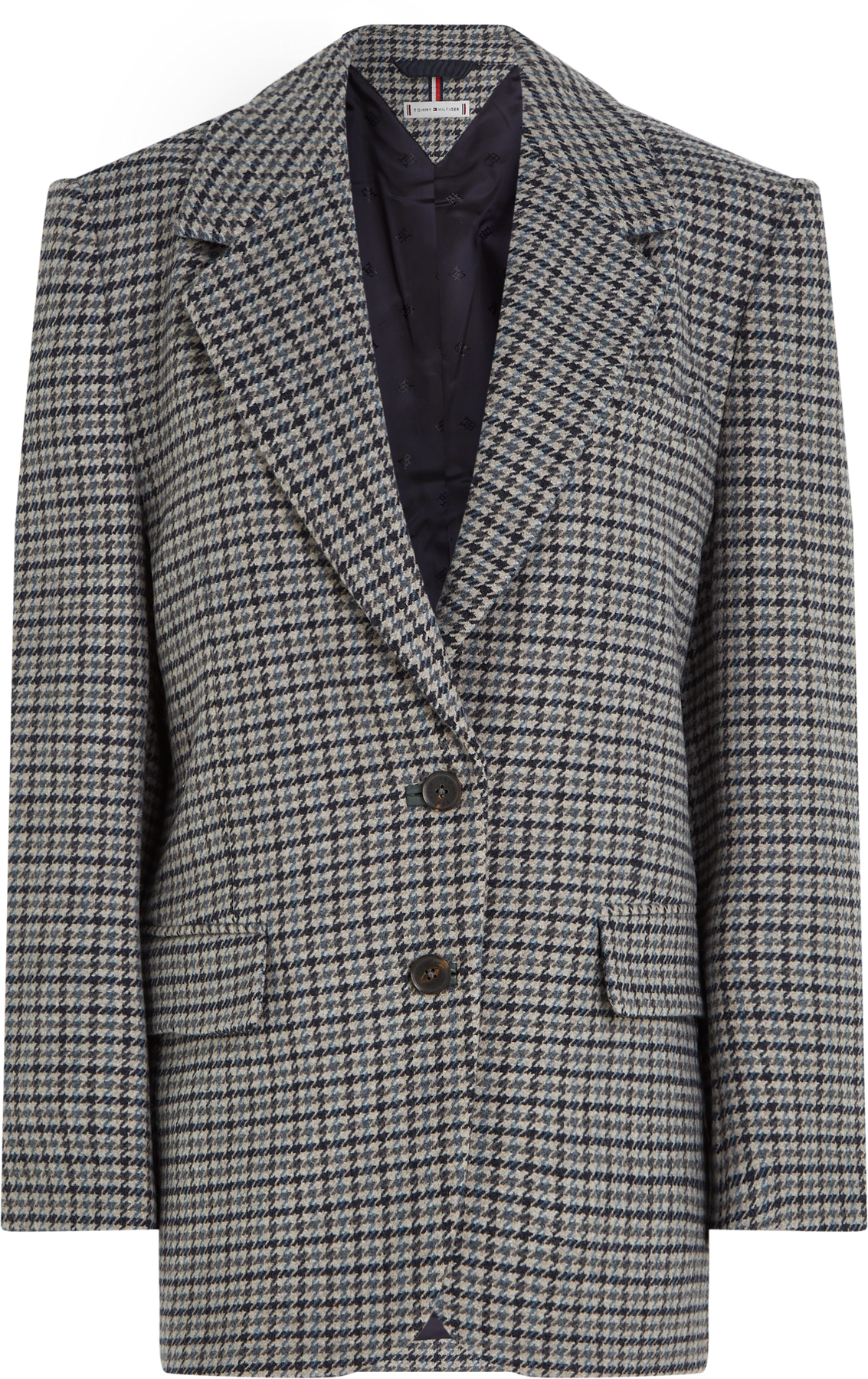 Oversized Wool Check Sb Blazer - Houndstooth Blue Grey
