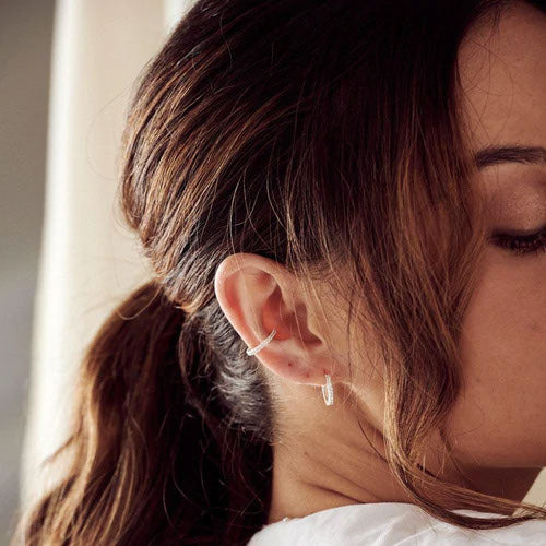 Fine Pave Single Ear Cuff - Silver