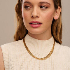 Multi Chain 8 Row Necklace - Pale Gold