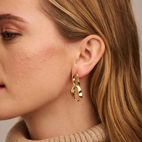 Interlocking Molten Link Drop Earring - Pale Gold