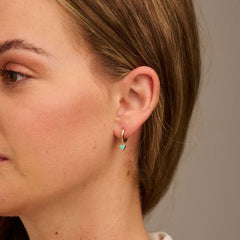 Turquoise Enamel Heart Drop Huggie Hoop Earrings - Turquoise