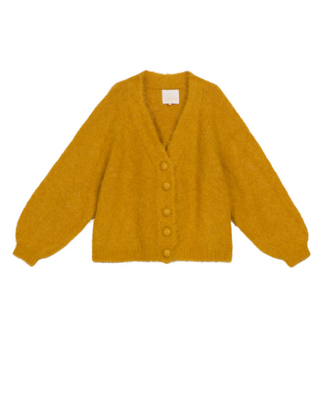 Hairy Knit Cardigan - Golden Mustard - ByTimo - Gensere - VILLOID.no