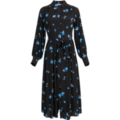 Walda Ls Aop Midi Dress - Black W/Blue Flower