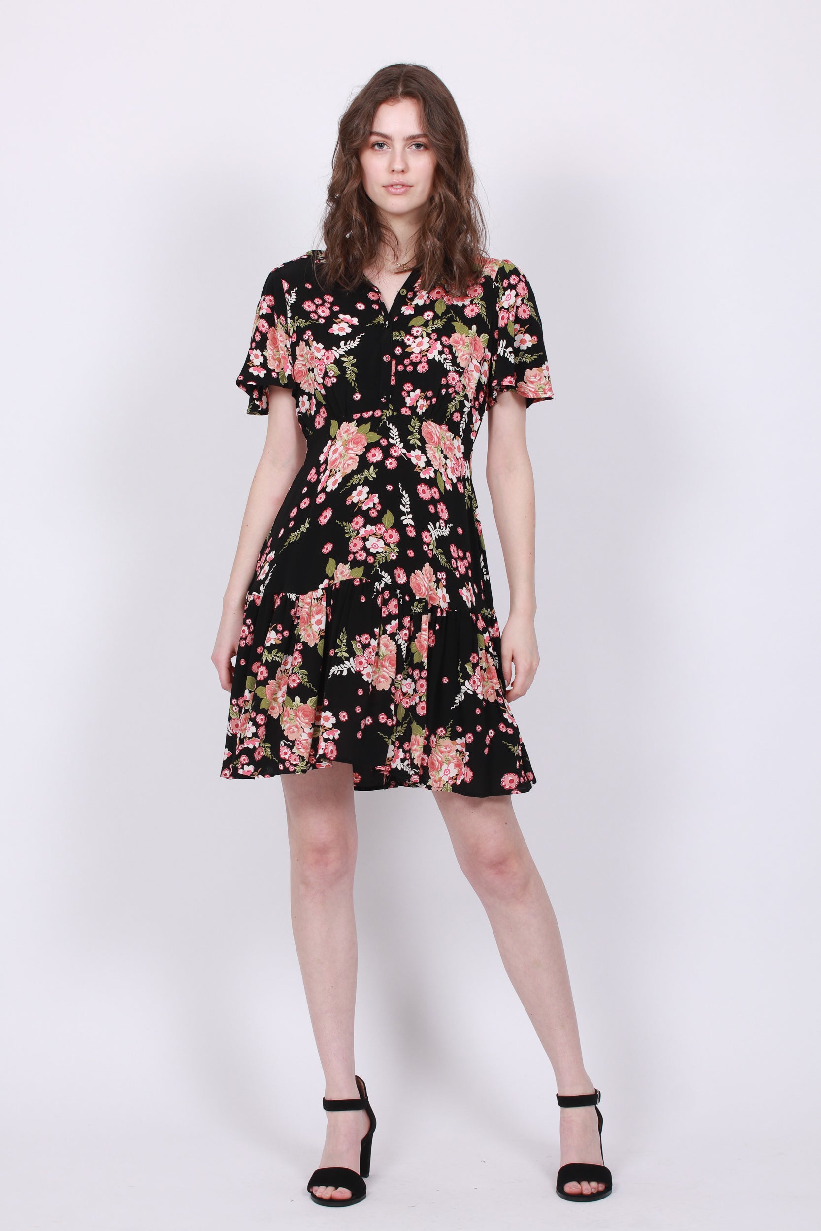 Summer Mini Shirt Dress - Flora Black - ByTimo - Kjoler - VILLOID.no