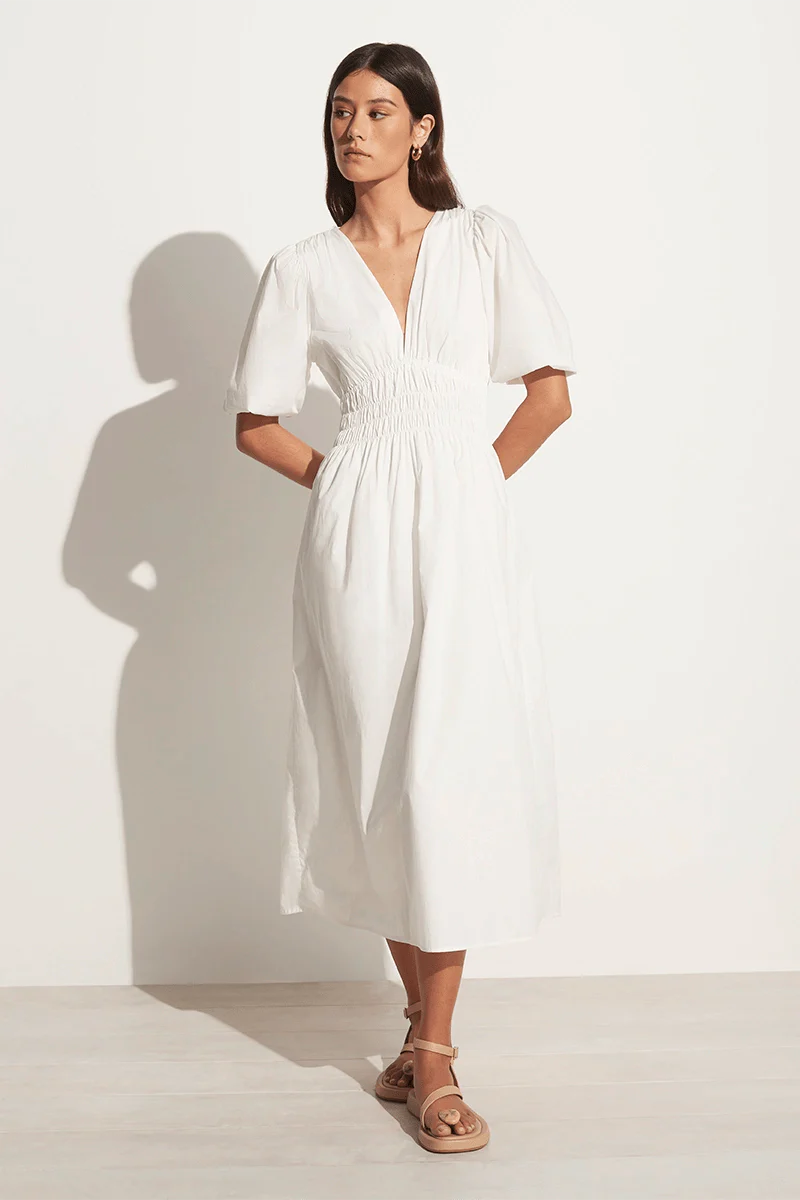 Agnata Midi Dress - Mar White