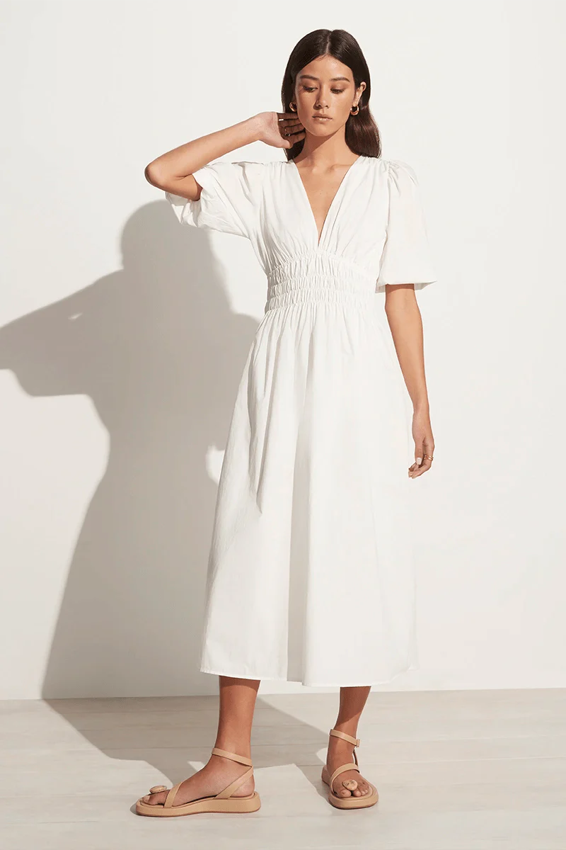 Agnata Midi Dress - Mar White