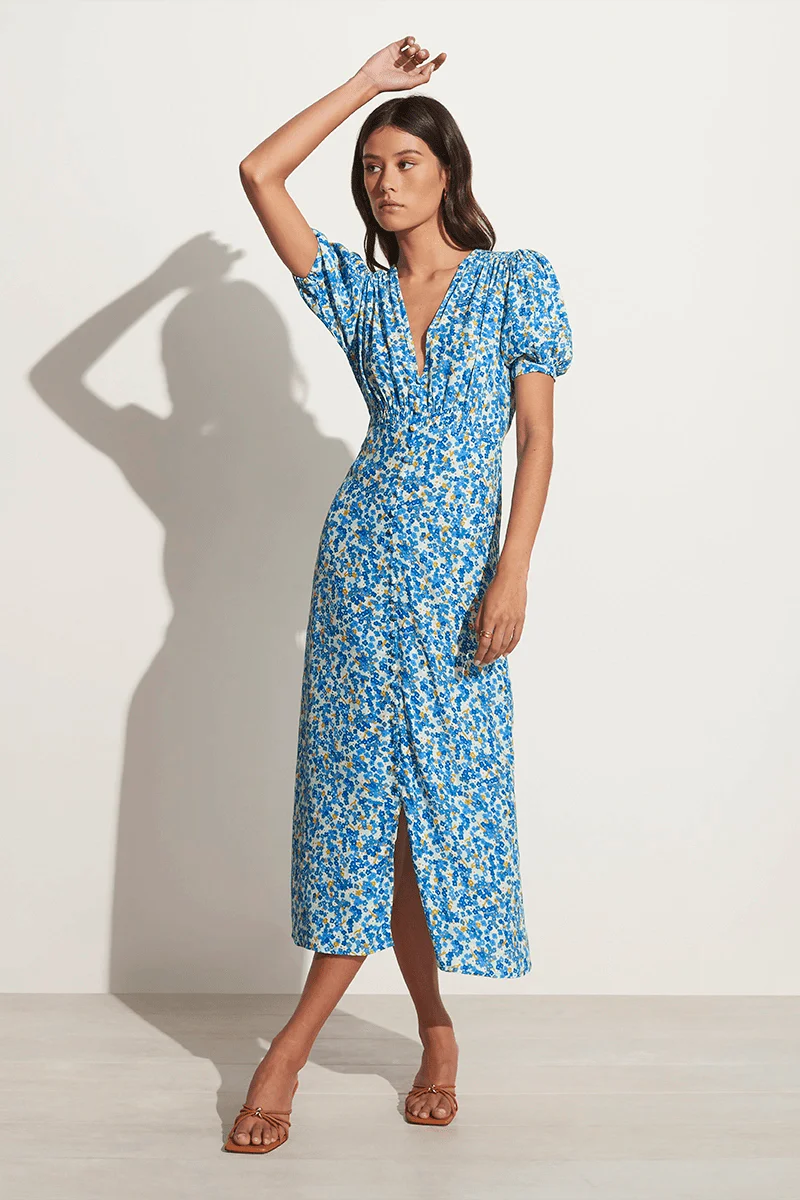 Bellavista Midi Dress - Lou Floral Print Blue
