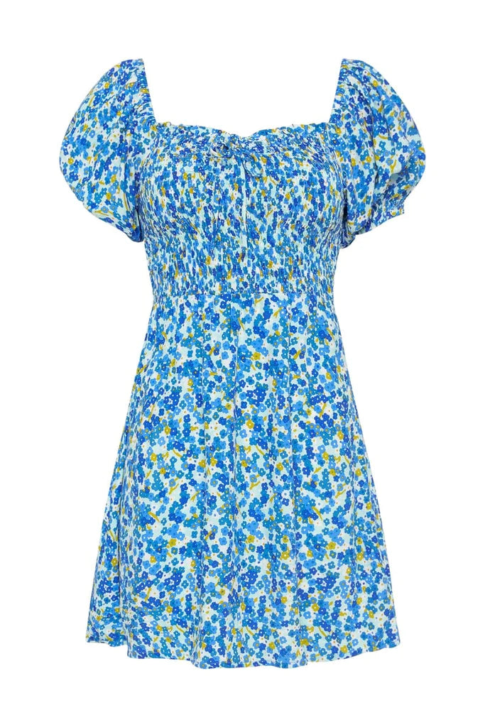 Domenica Mini Dress - Lou Floral Print Blue