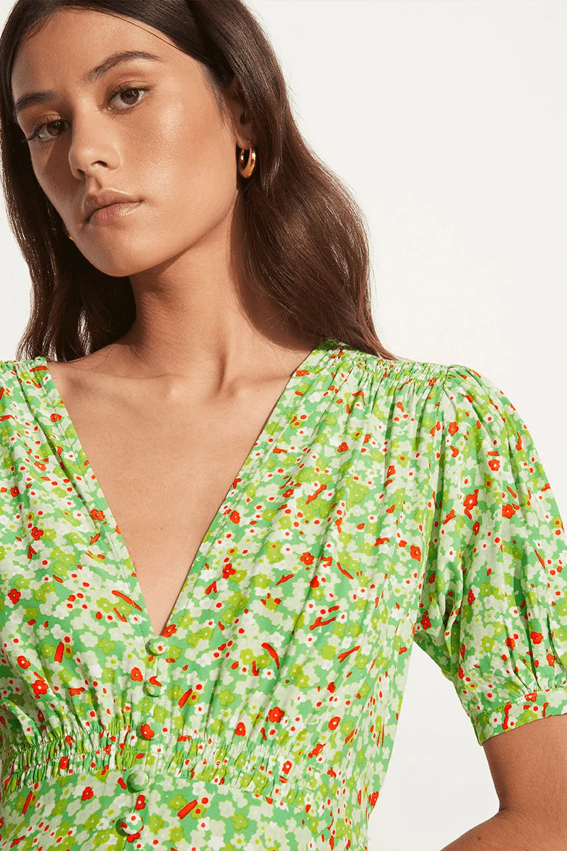 Faithfull the Brand - Kjoler - La Belle Mini Dress - Lou Floral Print Green - Villoid Faithfull the Brand - Kjoler - La Belle Mini Dress - Lou Floral Print Green - Villoid