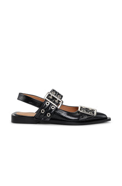 Feminine Buckle Ballerina Naplack - Black