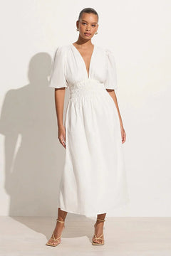 Agnata Midi Dress - Mar White